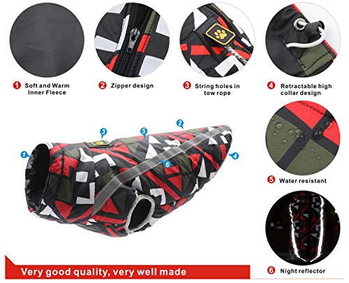 Idepet Chaqueta para Perros, Abrigos para Perros cálidos Chaquetas para Perros pequeñas, Medianas y Grandes Chaleco para Nieve a Prueba de Viento Ropa para Perros Traje con Orificio para arnés