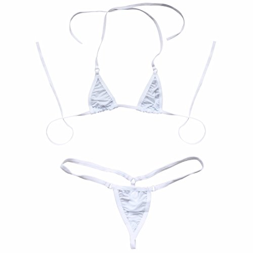 iEFiEL Bikini de Tres Puntos Bañador para Mujer Dos Piezas Sujetador Bra Tanga con Cuello Halter Ropa Traje de Baño Blanco Talla Única