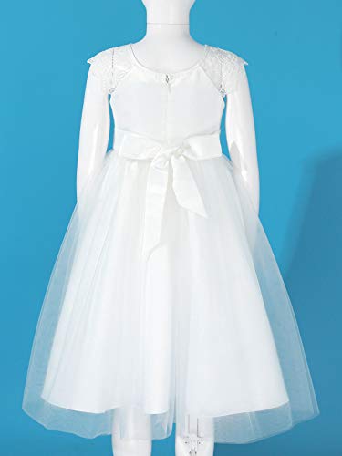 IEFIEL Vestido Blanco de Fiesta para Niña Vestido Elegante de Dama de Honor Vestido Princesa Encaje Sin Mangas de Ceremonia Boda Blanco 8 años