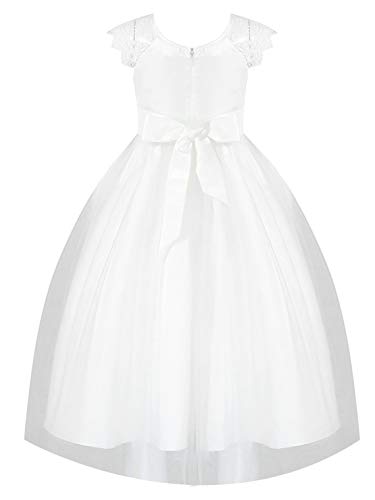 IEFIEL Vestido Blanco de Fiesta para Niña Vestido Elegante de Dama de Honor Vestido Princesa Encaje Sin Mangas de Ceremonia Boda Blanco 8 años