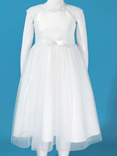 IEFIEL Vestido Blanco de Fiesta para Niña Vestido Elegante de Dama de Honor Vestido Princesa Encaje Sin Mangas de Ceremonia Boda Blanco 8 años