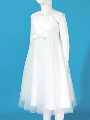 IEFIEL Vestido Blanco de Fiesta para Niña Vestido Elegante de Dama de Honor Vestido Princesa Encaje Sin Mangas de Ceremonia Boda Blanco 8 años