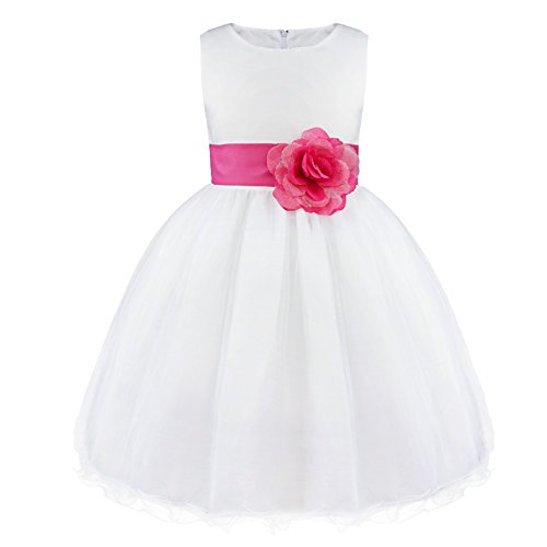 IEFIEL Vestido de Fiesta para Niña Vestido Elegante de Dama de Honor Vestido Blanco Sin Mangas de Ceremonia Graduacion Vestido Flores de Princesa 2-14 años Rosa A 5 años