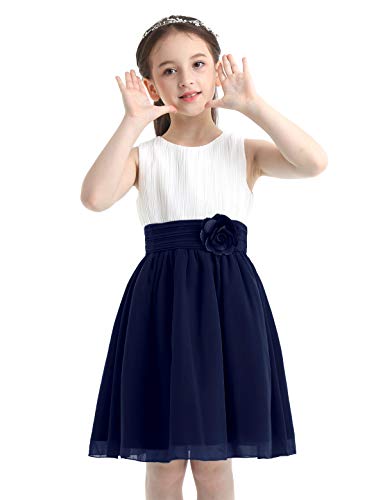 IEFIEL Vestido Elegante de Fiesta para Niña Vestido Princesa Corto de Dama de Honor Vestido Cóctel Sin Manga de Boda Cumpleaños Azul Marino 10 años