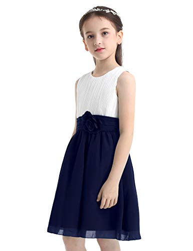 IEFIEL Vestido Elegante de Fiesta para Niña Vestido Princesa Corto de Dama de Honor Vestido Cóctel Sin Manga de Boda Cumpleaños Azul Marino 10 años