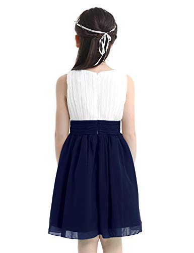 IEFIEL Vestido Elegante de Fiesta para Niña Vestido Princesa Corto de Dama de Honor Vestido Cóctel Sin Manga de Boda Cumpleaños Azul Marino 10 años