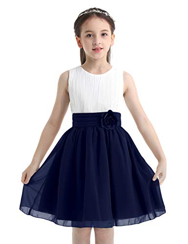 IEFIEL Vestido Elegante de Fiesta para Niña Vestido Princesa Corto de Dama de Honor Vestido Cóctel Sin Manga de Boda Cumpleaños Azul Marino 10 años