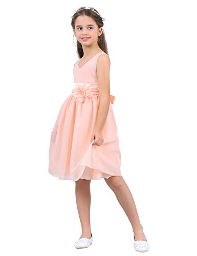 IEFIEL Vestido Fiesta Boda Niña Vestido Largo de Princesa con Flores Vestido Elegante de Dama de Honor Vestido Largo de Gasa para Cumpleaños Ceremonias Rosa Perla 8 años