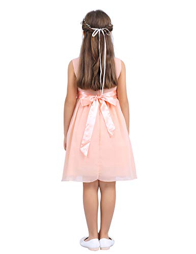 IEFIEL Vestido Fiesta Boda Niña Vestido Largo de Princesa con Flores Vestido Elegante de Dama de Honor Vestido Largo de Gasa para Cumpleaños Ceremonias Rosa Perla 8 años