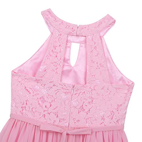 IEFIEL Vestido Largo de Fiesta Para Niña Vestido Princesa Sin Manga de Ceremonia Vestido Elegante de Dama de Honor Vestido Princesa Con Cintura Perla Rosa 12 años