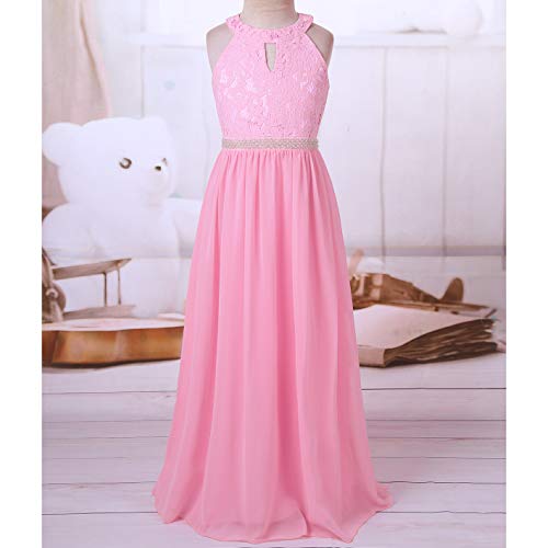 IEFIEL Vestido Largo de Fiesta Para Niña Vestido Princesa Sin Manga de Ceremonia Vestido Elegante de Dama de Honor Vestido Princesa Con Cintura Perla Rosa 12 años