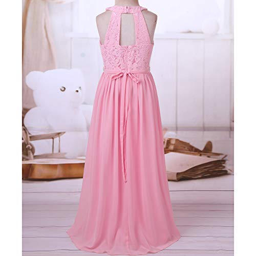 IEFIEL Vestido Largo de Fiesta Para Niña Vestido Princesa Sin Manga de Ceremonia Vestido Elegante de Dama de Honor Vestido Princesa Con Cintura Perla Rosa 12 años