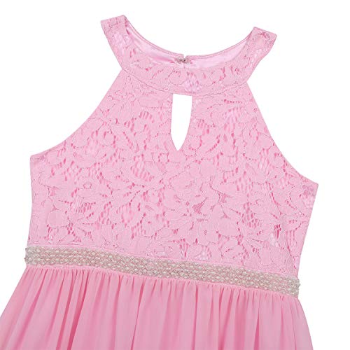 IEFIEL Vestido Largo de Fiesta Para Niña Vestido Princesa Sin Manga de Ceremonia Vestido Elegante de Dama de Honor Vestido Princesa Con Cintura Perla Rosa 12 años