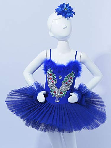 IEFIEL Vestido Maillot de Danza Ballet Cisne Niña Leotardo Gimnasia Clásico Con Tutú Princesa Body Elegante de Baile Disfraz Bailarina Lentejuelas Actuación Azul Oscuro A 7-8 años