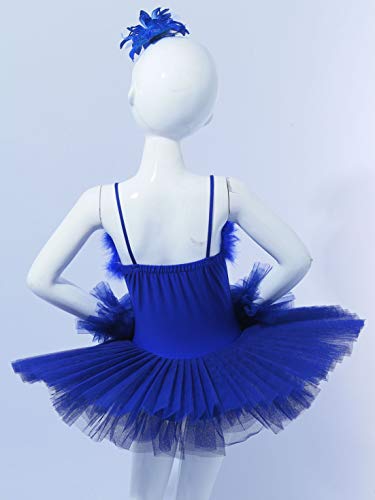 IEFIEL Vestido Maillot de Danza Ballet Cisne Niña Leotardo Gimnasia Clásico Con Tutú Princesa Body Elegante de Baile Disfraz Bailarina Lentejuelas Actuación Azul Oscuro A 7-8 años
