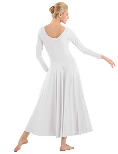 IEFIEL Vestido Princesa Maillot de Danza Ballet para Mujer Chica Vestido Largo de Actuación Fiesta Invierno Otoño Manga Larga Vestido Baile Flemenco Blanco A S