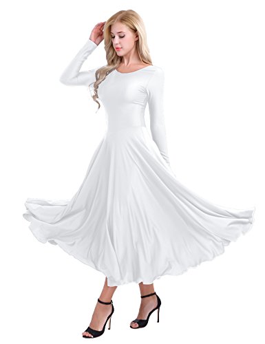 IEFIEL Vestido Princesa Maillot de Danza Ballet para Mujer Chica Vestido Largo de Actuación Fiesta Invierno Otoño Manga Larga Vestido Baile Flemenco Blanco A S