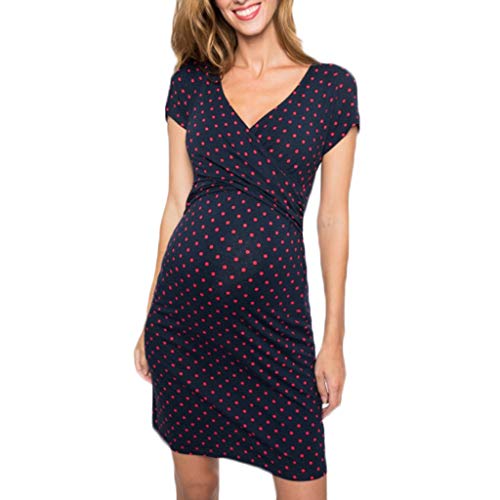 IFFEI Vestido de Lactancia Materna para Mujeres Lactancia Materna Embarazo Vestido de Lunares de Manga Corta con Cuello en V M