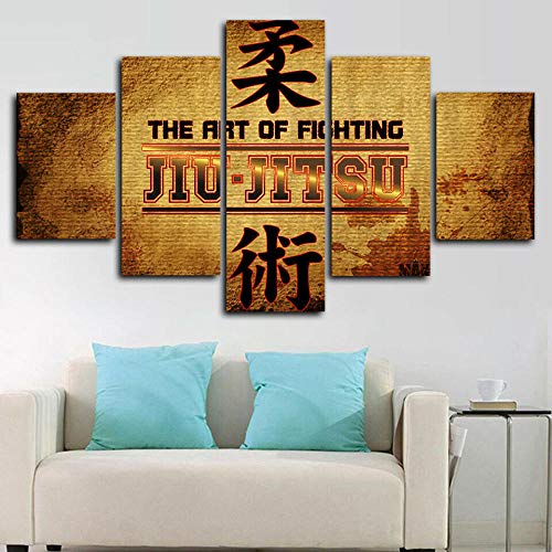 IIIUHU 5 Piezas Cuadro sobre Lienzo De Fotos Gimnasio de jiu-Jitsu brasileño Gracie Lienzo Impresión Cuadros Decoracion Salon Grandes Cuadros para Dormitorios Modernos Mural Pared Listo para Colgar