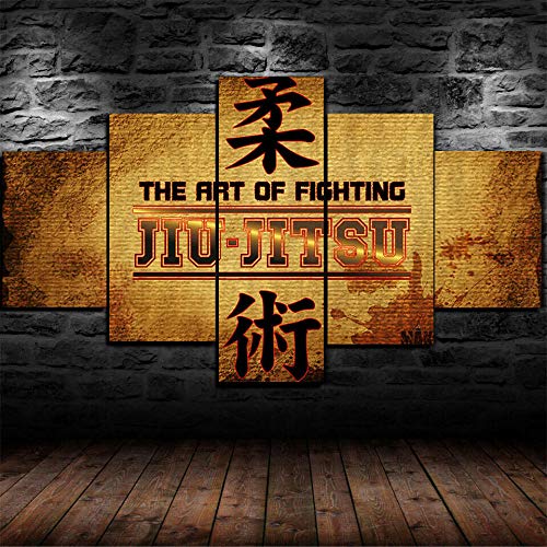 IIIUHU 5 Piezas Cuadro sobre Lienzo De Fotos Gimnasio de jiu-Jitsu brasileño Gracie Lienzo Impresión Cuadros Decoracion Salon Grandes Cuadros para Dormitorios Modernos Mural Pared Listo para Colgar