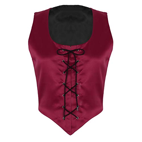iiniim Corsé Medieval Vintage con Tirantes Cordones Retro Mujer Chaleco Hebilla Vintage Atractivas Corset Reversible Corpiño Chaleco Sexy Top RetroTraje de Halloween para Chicas Vino Tinto Medium