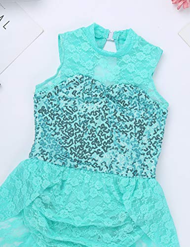 iiniim Maillot Patinaje Artistico Niña Lentejuelas Vestido Patinaje sobre Hielo Encaje Body Lentejuelas de Danza Fiesta Disfraz Bailarina Ropa de Danza Lírica Verde 6 años