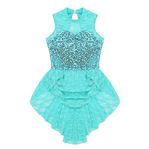 iiniim Maillot Patinaje Artistico Niña Lentejuelas Vestido Patinaje sobre Hielo Encaje Body Lentejuelas de Danza Fiesta Disfraz Bailarina Ropa de Danza Lírica Verde 6 años