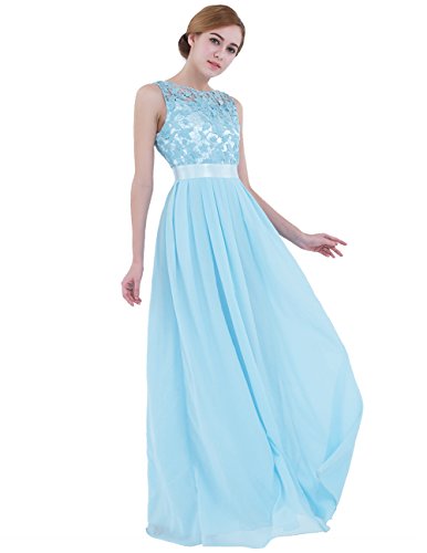 iiniim Mujer Vestido Largo Floreado de Fiesta Boda Vestido Vintage Retro Elegente Dama de Honor de Novia Encaje Traje de Gasa para Mujeres Varias Tallas Azul de Cielo 38