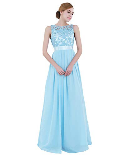 iiniim Mujer Vestido Largo Floreado de Fiesta Boda Vestido Vintage Retro Elegente Dama de Honor de Novia Encaje Traje de Gasa para Mujeres Varias Tallas Azul de Cielo 38