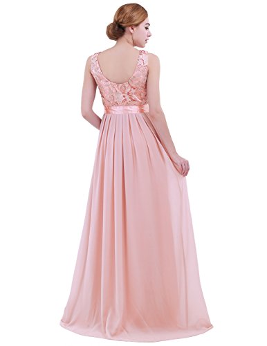 iiniim Mujer Vestido Largo Floreado de Fiesta Boda Vestido Vintage Retro Elegente Dama de Honor de Novia Encaje Traje de Gasa para Mujeres Varias Tallas Rosa Clara 34