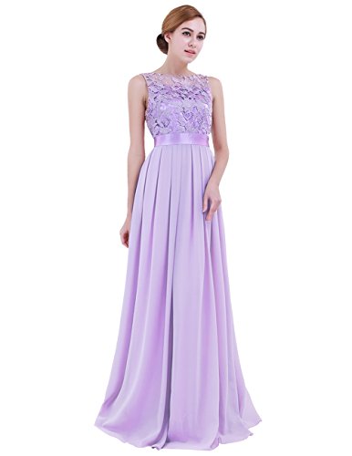 iiniim Mujer Vestido Largo Floreado de Fiesta Boda Vestido Vintage Retro Elegente Dama de Honor de Novia Encaje Traje de Gasa para Mujeres Varias Tallas Lavanda 40