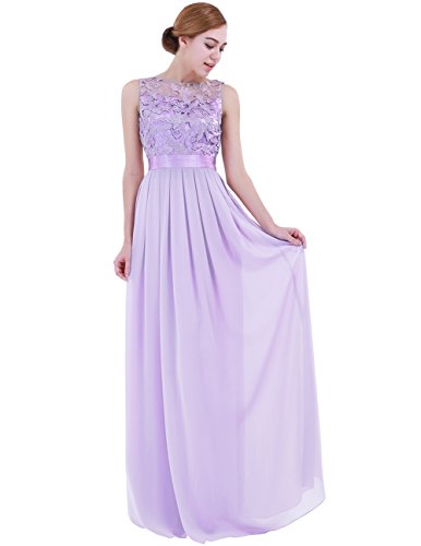 iiniim Mujer Vestido Largo Floreado de Fiesta Boda Vestido Vintage Retro Elegente Dama de Honor de Novia Encaje Traje de Gasa para Mujeres Varias Tallas Lavanda 40