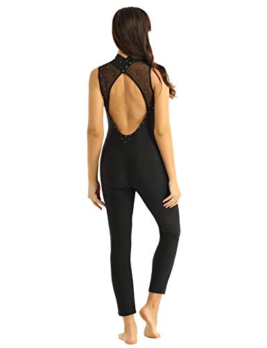 iixpin Maillot de Patinaje Artístico para Mujer Mono Deportivo Ejercicio Jumpsuit Leotardo Gimnasia Body Baile Básico Negro Large