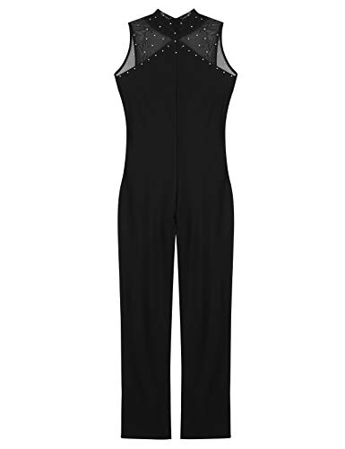 iixpin Maillot de Patinaje Artístico para Mujer Mono Deportivo Ejercicio Jumpsuit Leotardo Gimnasia Body Baile Básico Negro Large