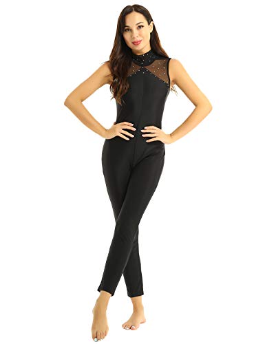 iixpin Maillot de Patinaje Artístico para Mujer Mono Deportivo Ejercicio Jumpsuit Leotardo Gimnasia Body Baile Básico Negro Large