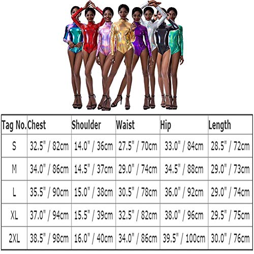 IMEKIS Enterizo de manga larga para mujer, de PVC metálico, brillante, para gimnasia, ballet, danza, ropa de cuerpo