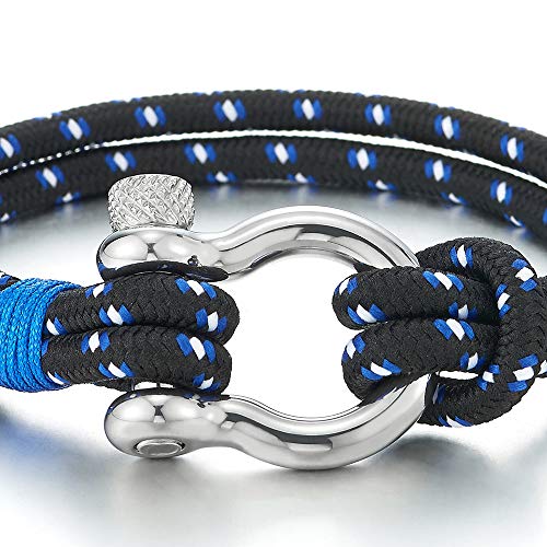 iMETACLII Acero Tornillo Grillete del Ancla, Hombre Mujer Azul Blanco Pulsera del Abrigo Cuerda Trenzado, Náutico Marinero Tejido