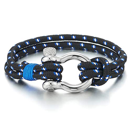 iMETACLII Acero Tornillo Grillete del Ancla, Hombre Mujer Azul Blanco Pulsera del Abrigo Cuerda Trenzado, Náutico Marinero Tejido
