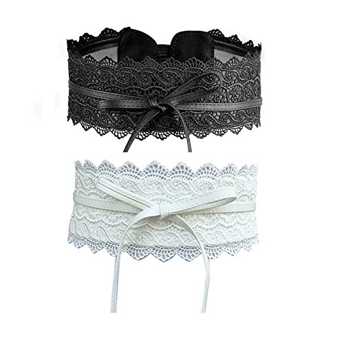 iMixCity 2/4 Paquete Cinturón Ancho Obi Ajustable Cinturón de Cintura de Encaje para Vestidos de Fiesta de Boda (Tamaño Libre, Negro + Rojo + Blanco + Gris)