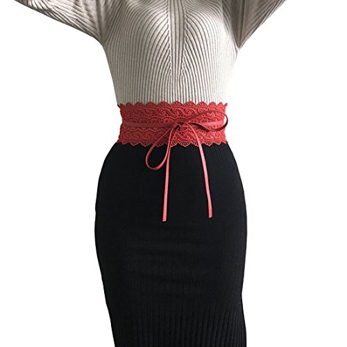 iMixCity 2/4 Paquete Cinturón Ancho Obi Ajustable Cinturón de Cintura de Encaje para Vestidos de Fiesta de Boda (Tamaño Libre, Negro + Rojo + Blanco + Gris)