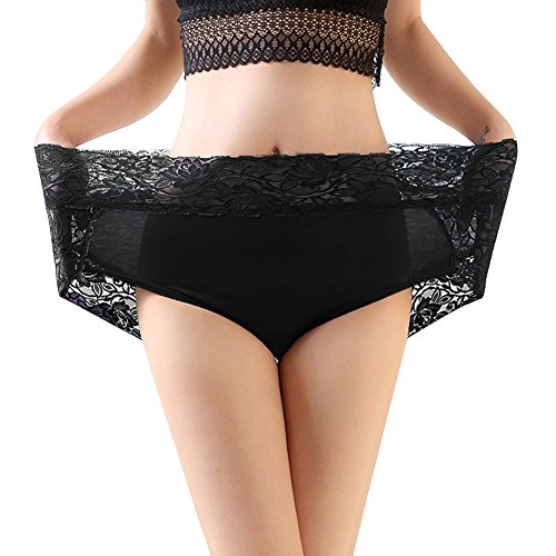 iMixCity 3 Piezas Conjunto de Bragas Diarias Mujeres Ropa Interior Braguitas de Encaje Sexy de Cintura Alta Hipster Modal Bragas (XXL: 44/46, Negro + Gris + Borgoña)