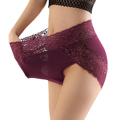 iMixCity 3 Piezas Conjunto de Bragas Diarias Mujeres Ropa Interior Braguitas de Encaje Sexy de Cintura Alta Hipster Modal Bragas (XXL: 44/46, Negro + Gris + Borgoña)