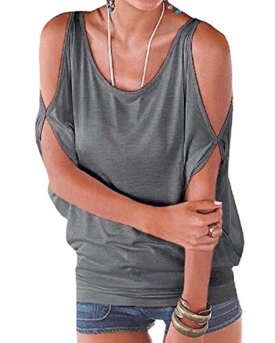 iMixCity Verano Camisas De Hombro Frío Blusas Tops del Batwing Camisetas sin Mangas Camiseta Casual Camiseta para Mujer (S, Gris)