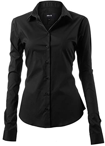 INFLATION Camisa de Vestir Elástica Mujer, diseño clásico Trabajo/Reunion/Ceremonia/Boda/Fiesta/Ocasiones Formales/Casuales, Negro, Cuello 40CM, Pecho 108CM