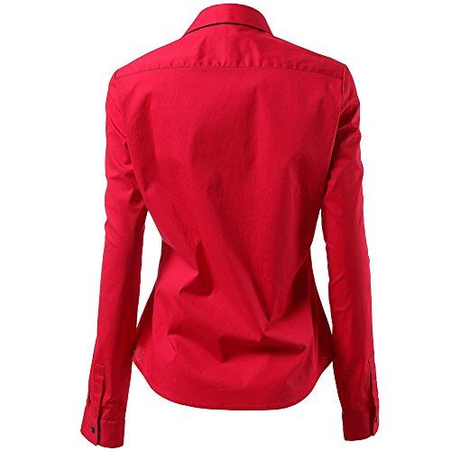 INFLATION Camisa de Vestir Elástica Mujer, diseño clásico Trabajo/Reunion/Ceremonia/Boda/Fiesta/Ocasiones Formales/Casuales, Rojo, Cuello 46CM, Pecho 132CM
