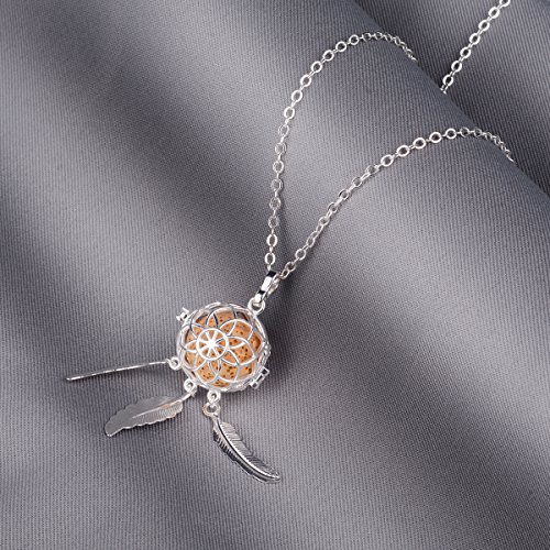 INFUSEU collar de mujer Dream Catcher colgante de plumas, aromaterapia aceite esencial difusor colgante perfume medallón con 5 piezas de piedras de lava + cadena 24 "