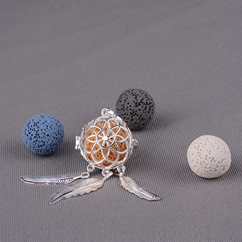 INFUSEU collar de mujer Dream Catcher colgante de plumas, aromaterapia aceite esencial difusor colgante perfume medallón con 5 piezas de piedras de lava + cadena 24 "