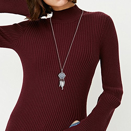 INFUSEU collar de mujer Dream Catcher colgante de plumas, aromaterapia aceite esencial difusor colgante perfume medallón con 5 piezas de piedras de lava + cadena 24 "