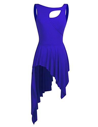 inhzoy Asimétrico Vestido de Danza Lírica para Mujer Vestido de Latino Tango Samba Rumba Falda Irregular Ballet Disfraz de Bailarina Dancewear Azul M