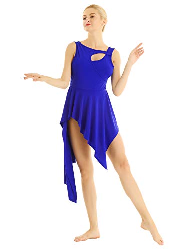 inhzoy Asimétrico Vestido de Danza Lírica para Mujer Vestido de Latino Tango Samba Rumba Falda Irregular Ballet Disfraz de Bailarina Dancewear Azul M
